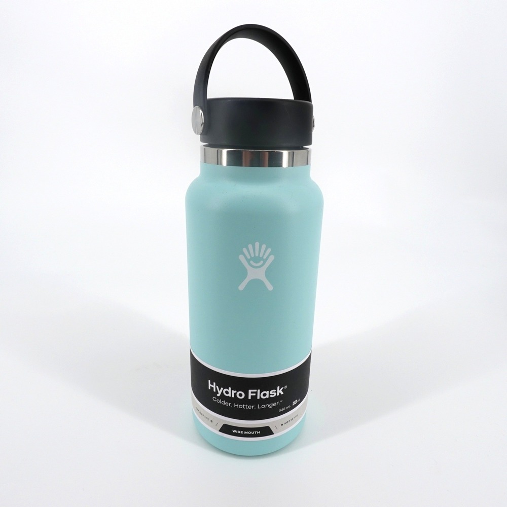 Hydro Flask 32 oz Wide Mouth Water‎ Bottle Dew Light Blue Flex Cap NEW